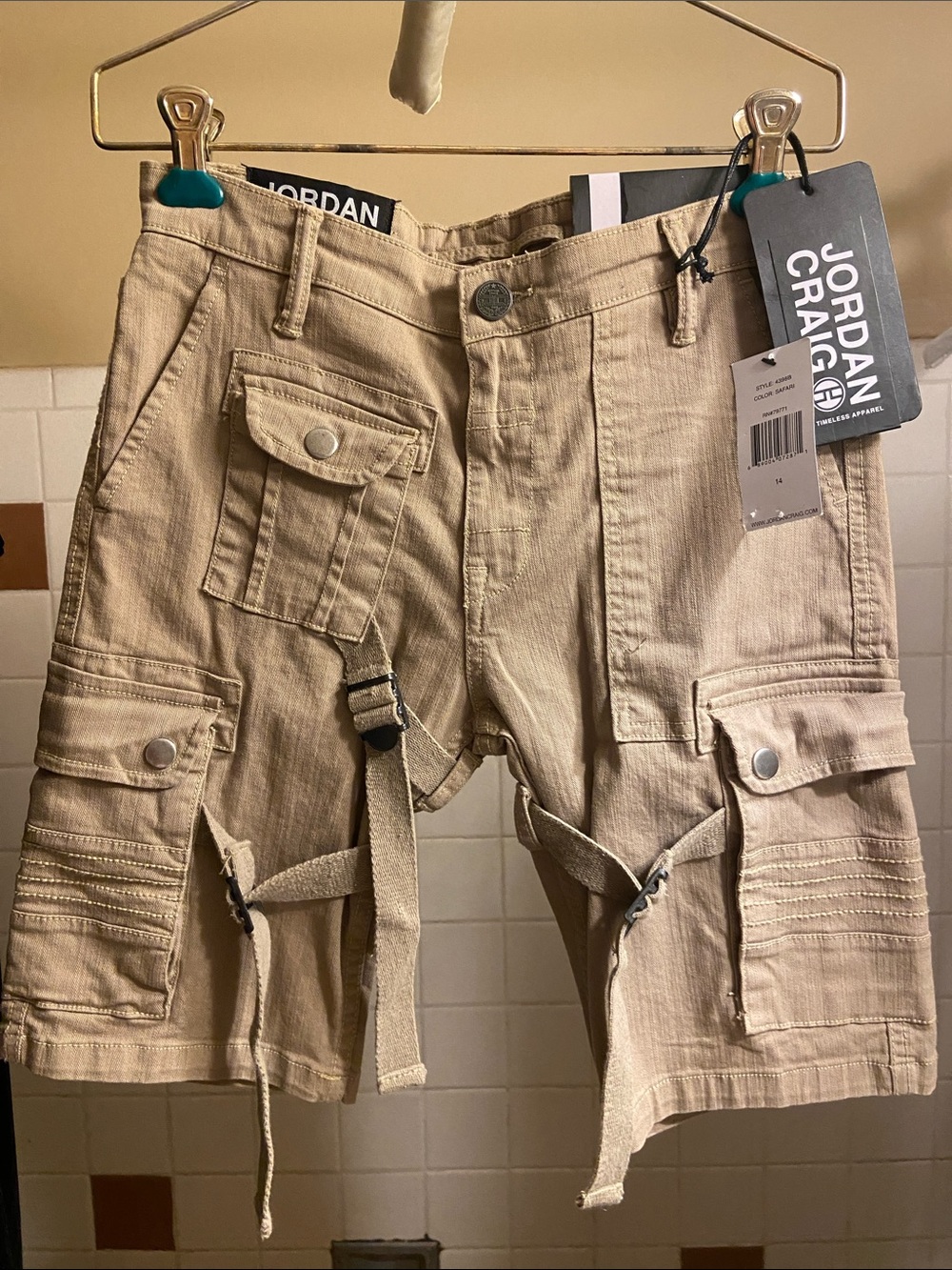 Jordan Craig Safari Khaki  Tactical Cargo Shorts Boys sz 14 NEW